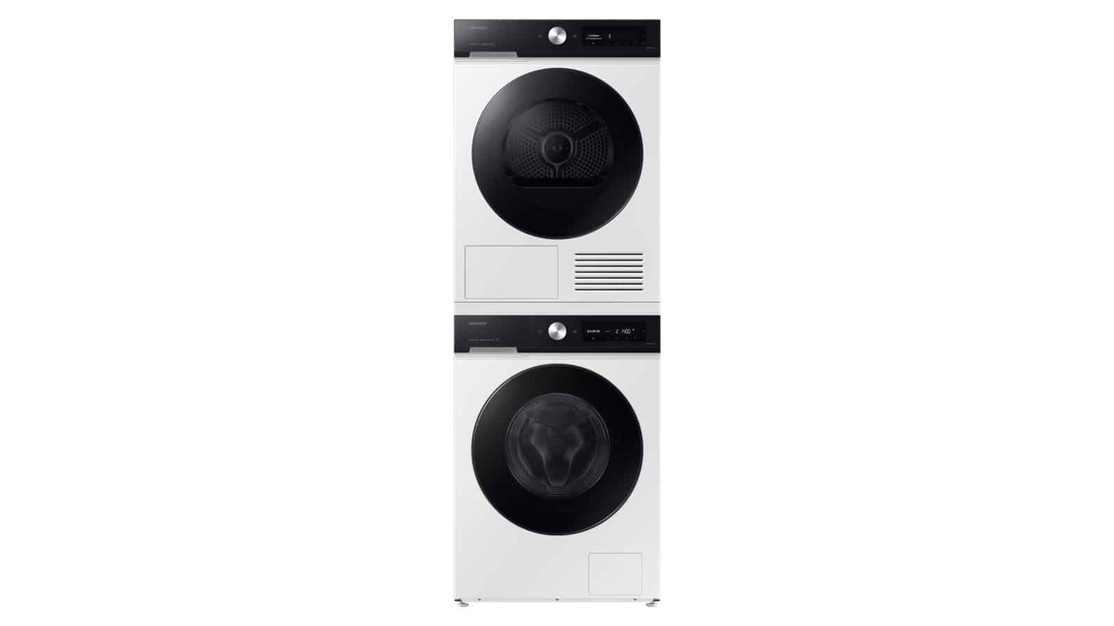 Lave-linge Samsung WW11DB7B94GE blanc surmonté d’un sèche-linge Samsung
