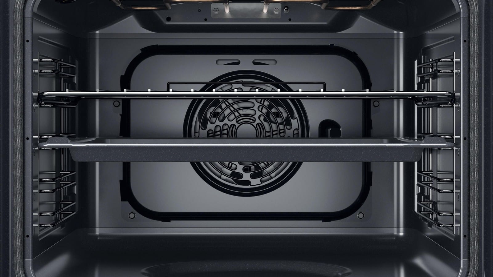 Cavité émaillée de 71 litres du four Whirlpool OMR559RR0X avec grille et plaque